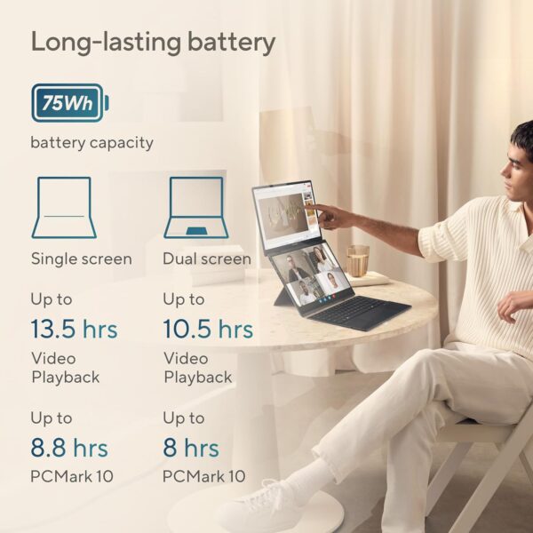 ASUS Zenbook Duo UX8406CA-PZ005W (Touch Screen, Intel Ultra 9-285H, 32GB RAM, 2TB SSD, Dual 14” 3K OLED Displays, Windows 11 Home, Eng/Arb Keyboard – Basalt Gray) - Image 3