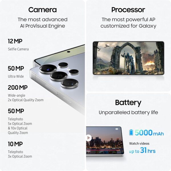 Samsung Galaxy S25 Ultra AI Phone – 256GB, 12GB RAM, Titanium Black (UAE Version) - Image 4